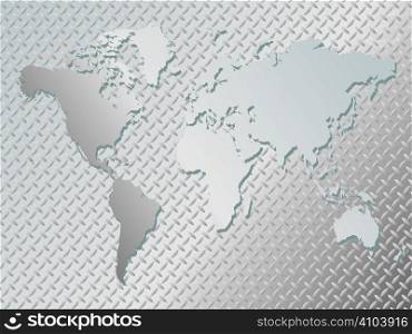 Illustrated metal background with an anti slip surface and the world map place over it