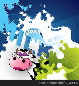 Illustrated milk banner with comic cow
