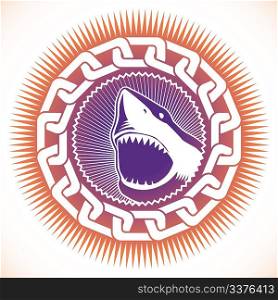 Illustrated modish emblem with shark