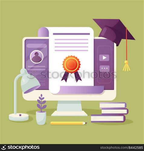 Illustrated online certification on screen