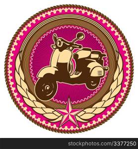 Illustrated retro emblem with moped