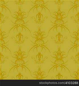 Illustrated wallpaper design that seamlessly repeats in two tone gold