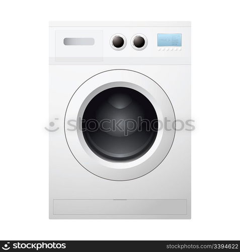 Illustrated white washing machine concept with empty drum