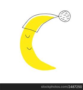 Illustration a Sleeping Moon. Happy Moon Cartoon Character In The Sky. Cute cartoon moon. Smiling moon.. Illustration a Sleeping Moon. Happy Moon Cartoon Character In The Sky. Cute cartoon moon. Smiling moon. Hand drawn, doodles