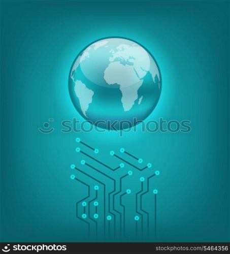 Illustration abstract background with circuit board and earth symbol - vector