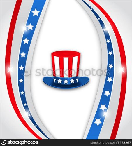 Illustration Abstract Background with Uncle Sam&rsquo;s Hat for American Holidays, Patriotic Colors of USA - Vector