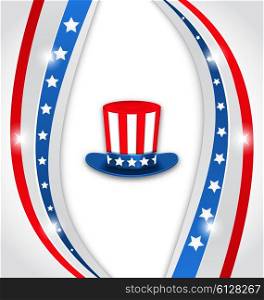Illustration Abstract Background with Uncle Sam&rsquo;s Hat for American Holidays, Patriotic Colors of USA - Vector