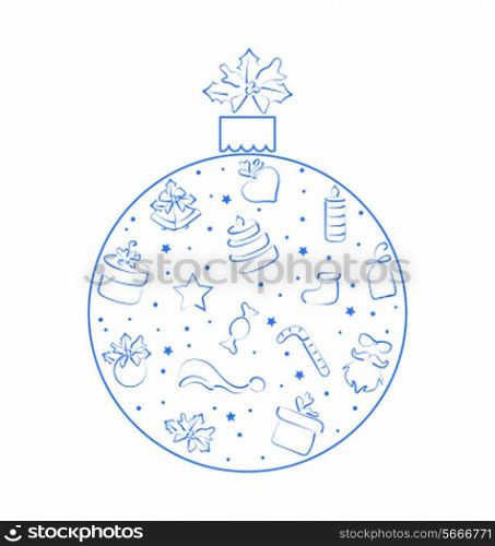 Illustration abstract ball made in xmas hand drawn elements, isolated on white background - vector