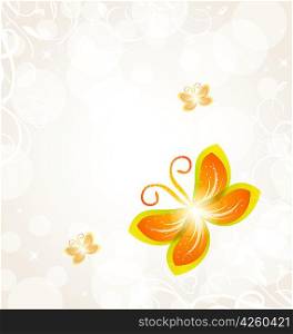 Illustration abstract butterfly on ornamental background - vector