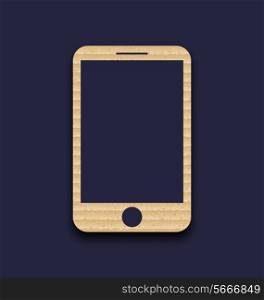 Illustration abstract carton paper mobile phone with shadow, isolated on dark background - vector