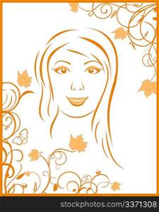 Illustration abstract face autumn girl portrait - vector
