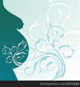 Illustration abstract floral background with pregnant woman profile - vector