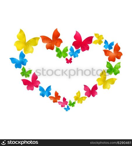 Illustration abstract hand-drawn watercolor butterflies for Valentines Day, copy space for your text - vector