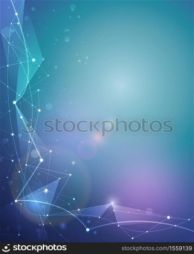 Illustration Abstract Molecules with Circles, Lines, Geometric, Polygon, Triangle pattern. Vector design network communication technology on green blue background. Futuristic- digital science technology concept