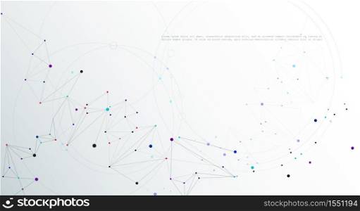 Illustration Abstract Molecules with Lines, Geometric, Polygon, Triangle pattern. Vector design network communication technology on white gray color background. Futuristic- digital science technology concept