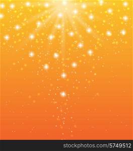 Illustration abstract orange background with sun rays and shiny stars - vector
