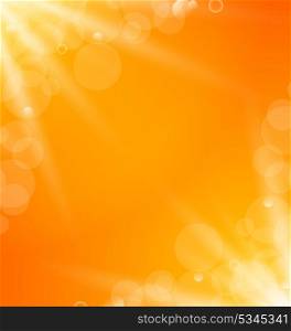 Illustration abstract orange bright background with sun light rays - vector