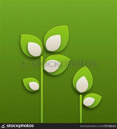 Illustration abstract paper green plants, ecology background - vector