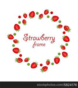 Illustration Abstract Round Frame Made of Strawberry, Dessert Food - Vector