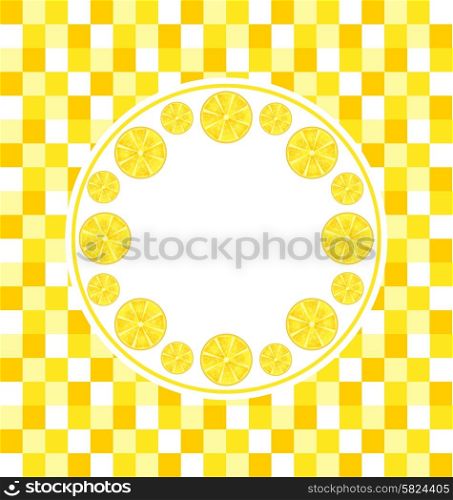 Illustration Abstract Round Frame with Sliced Lemons on Yellow Tiled Background - Vector