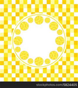 Illustration Abstract Round Frame with Sliced Lemons on Yellow Tiled Background - Vector