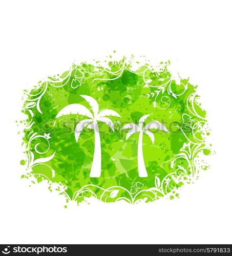 Illustration Abstract Stain Frame with Palm Trees, Holiday grunge Background - Vector