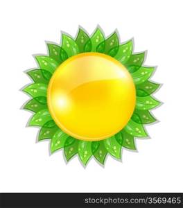 Illustration abstract sun with leaves isolated on white background - vector