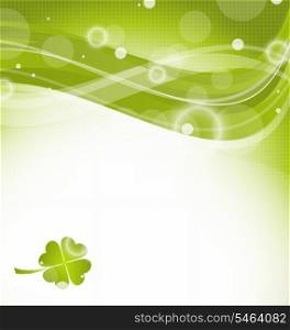 Illustration abstract wavy background with clover for St. Patrick&rsquo;s Day - vector