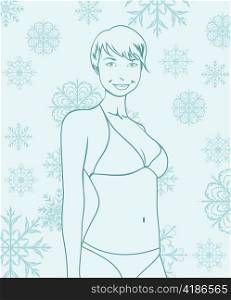 Illustration abstract winter girl portrait - vector