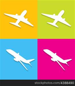 Illustration aircraft symbols isolated on colorful background - vector