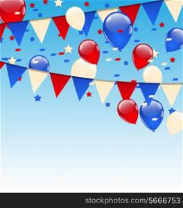 Illustration american background with balloons in the blue sky - vector