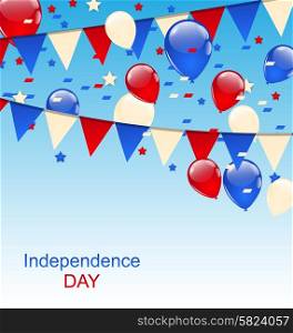 Illustration American Greeting Card with Balloons and Bunting Flags - Vector