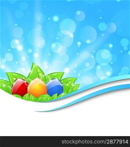 Illustration april background with Easter colorful eggs - vector