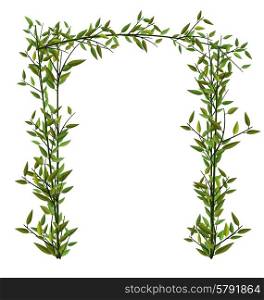 Illustration Arch Twined Bamboo Branch with Green Leafs isolated on white - vector
