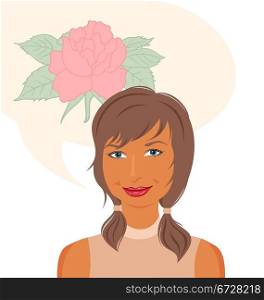 Illustration attractive girl dreams of roses - vector