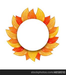 Illustration Autumn Blank Frame with Colorful Leaves, Isolated on White Background - Vector