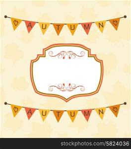 Illustration Autumn Cute Frame with Bunting Pennants - Vector