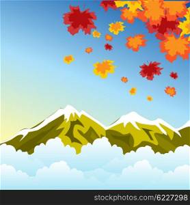Illustration autumn in mountain high. Autumn in mountain