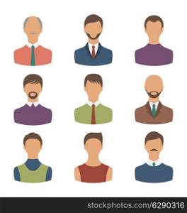 Illustration avatars set front portrait of males isolated on white background - vector