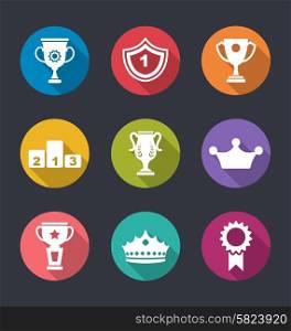 Illustration Award Flat Icons Set of Prizes and Trophy Signs, Long Shadow Style - Vector Illustration Award Flat Icons Set of Prizes and Trophy Signs, Long Shadow Style - Vector
