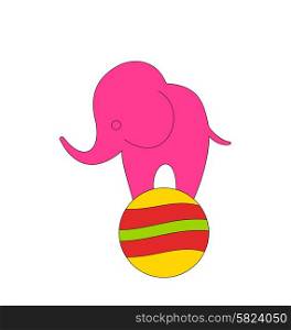 Illustration Baby Circus Elephant Balancing on Ball, Isolated on White Background - Vector