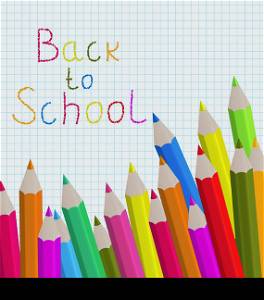 Illustration back to school message with pencils on paper sheet background - vector