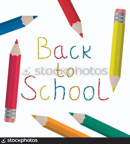 Illustration back to school message with pencils on white background - vector