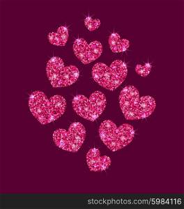 Illustration Background for Valentines Day with Shimmering Hearts - Vector