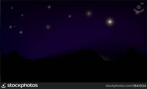 illustration background night sky in the mountains with stars, peace and quiet