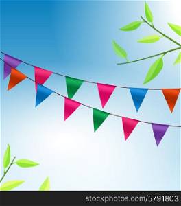 Illustration Background with Buntings Flags Garlands and Branch Tree - Vector. Background with Buntings Flags Garlands