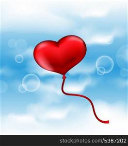 Illustration balloon in the shape of heart in blue sky - vector
