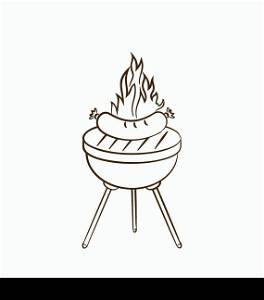 Illustration barbecue with sausage and flame - vector