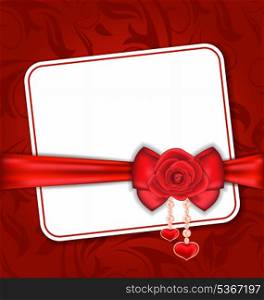 Illustration beautiful card for Valentine Day with red rose and bow - vector