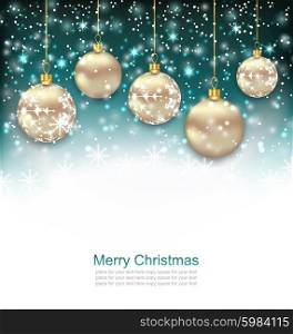 Illustration Beautiful Celebration Postcard with Christmas Golden Balls, Glitter Background - Vector